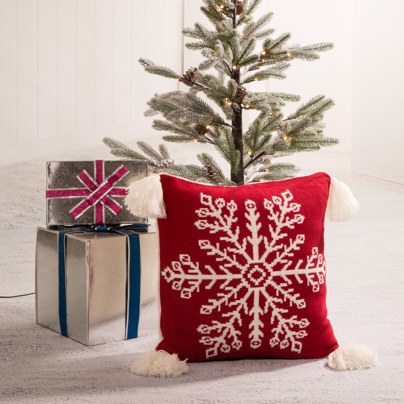 Glitzhome Christmas Snowflake Christmas Knitted Tassel 18 Square Pillow Cover Reviews Wayfair